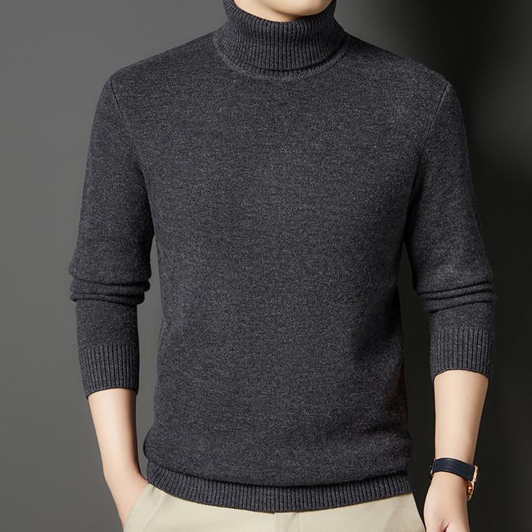 Men's Thick Wool High Neck Sweater - Autumn/Winter Solid Color Knitwear