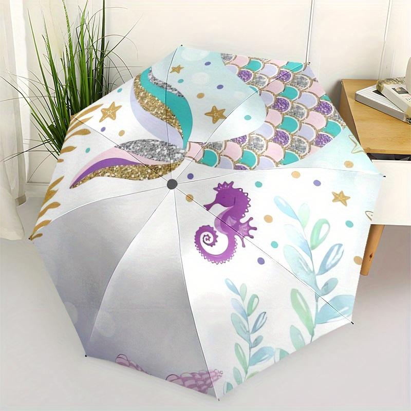 

Mermaid Tail,Underwater Scene Automatic Folding Umbrella Simple 8 Rib Design, Bright Cartoon Pattern, Durable Iron Frame, Suitable For Trav