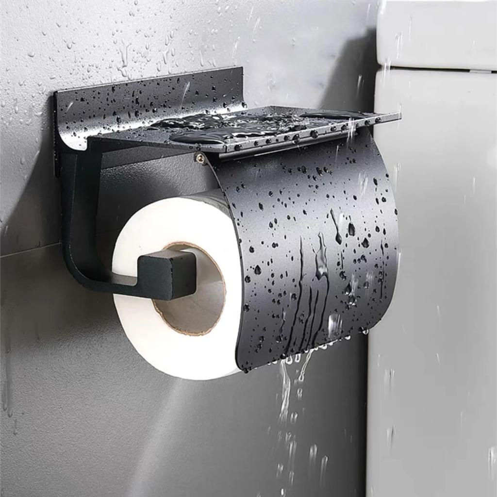 Black/Silver Toilet Paper Shelf Aluminum Bathroom Hardware Waterproof Roll Paper Holder Rack Paper Towel Hook With Cover Shelf