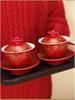 Double Happiness Newlywed Tea Set: Red Bowls, Chopsticks, and Spoons