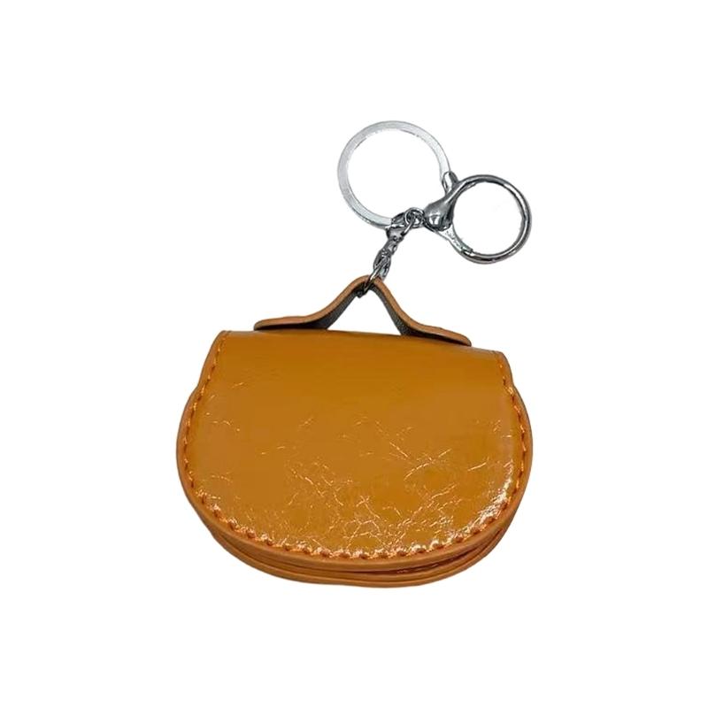 Stylish Leather Keychain Holder Mini Pouch For Earphones Compact Design Sturdy Metal Clip Accessory For Daily Essential