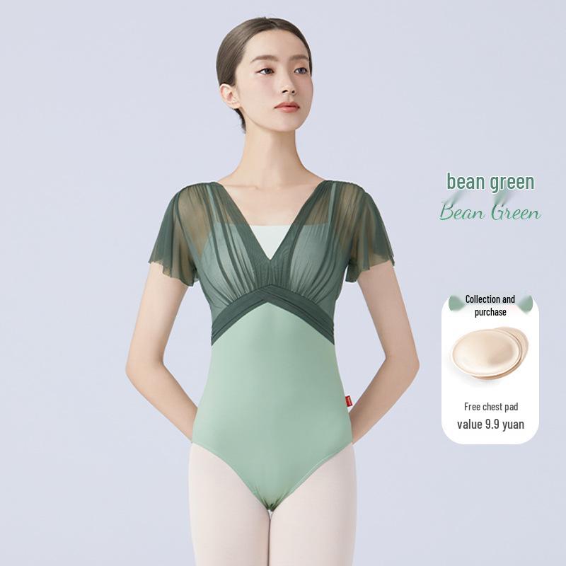 Women's Ballet and Gymnastics Leotard: Ruched Short-Sleeve Dancewear for Yoga and Figure Skating.