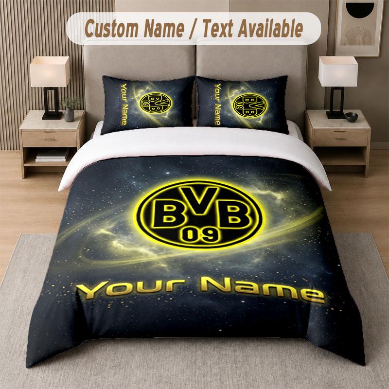 Custom Bedding Set Borussia Dortmund Pattern, Print Name Text 1 Duvet Cover Plus 2 Pillowcases Home Textile