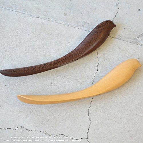 SHOEHORN Wooden Shoehorn with Stand, Made in Myanmar, featuring a Mother Bird. Handmade from precious ironwood (boxwood) wood (dark brown).