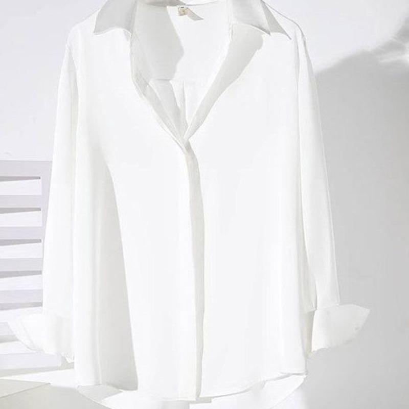 White Satin Shirt Loose Fit Spring Autumn Black Blouse Fashionable Design High Quality Comfortable Stylish Top