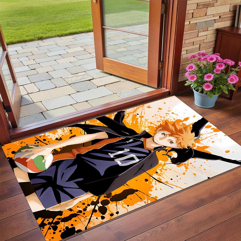 Anti‑Slip Crystal Velvet Floor Rug, Haikyuu Design Carpet for Indoor Living Bedroom Home Decoration