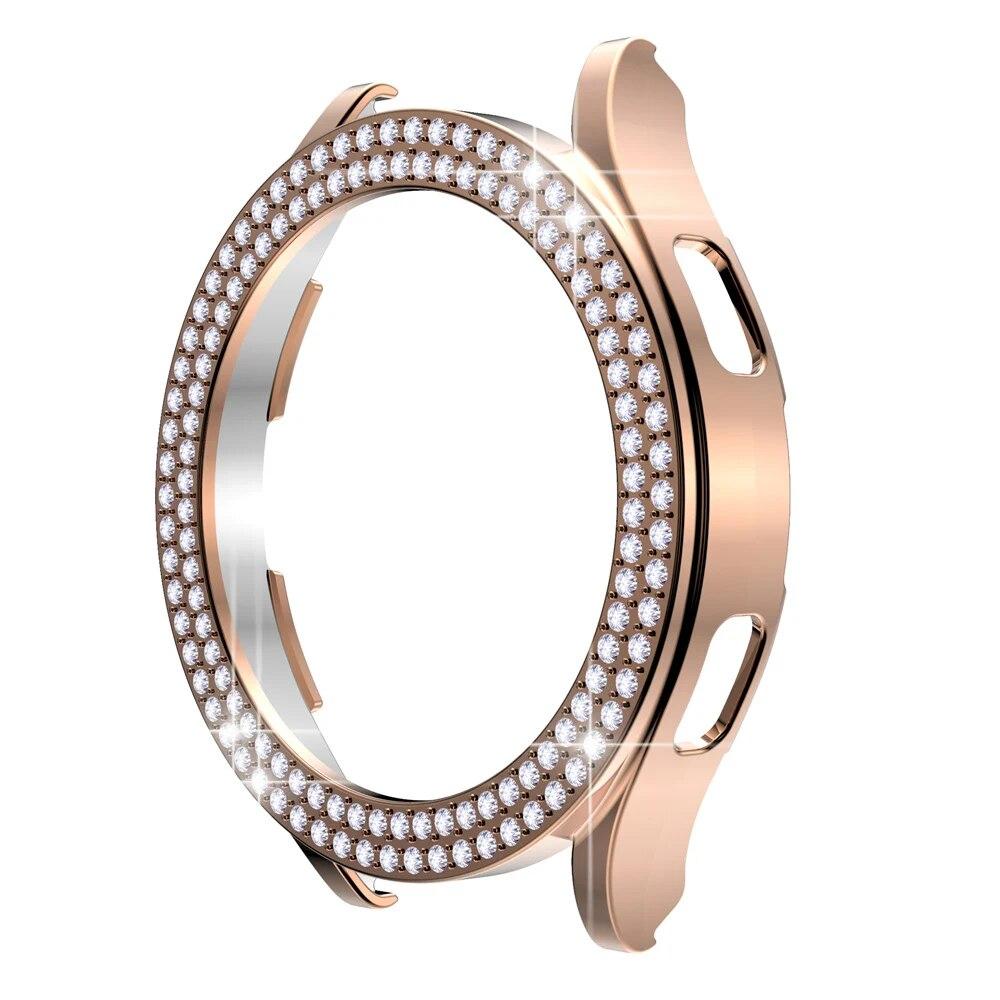 Fashion Two Row Diamond Protector Case for Samsung Galaxy Watch 6 5 4 40mm 44mm Cover Active 2 Women PC Bumper Lightweight Frame