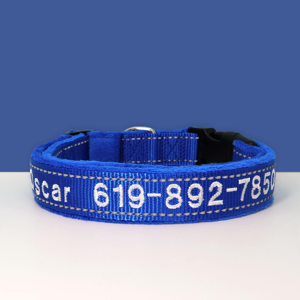 Embroidered Dog Collar Soft Padded Dogs Customized Collars Reflective Pet Necklace Night Safety For Small Medium Large Dogs Pug