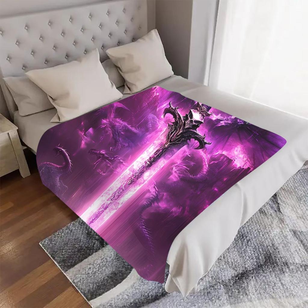 1pc Fantasy Purple Giant Sword Blanket - Epic Purple Sword & Dragons design, Soft Flannel Throw for Home, Camping, Office