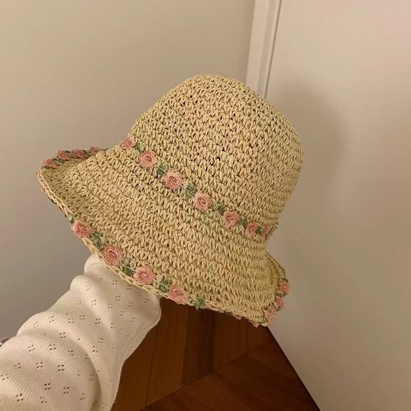 Summer new sun hat women's South Korea Dongdaemun weaving hollowed out after split fork sun protection hat fisherman hat children