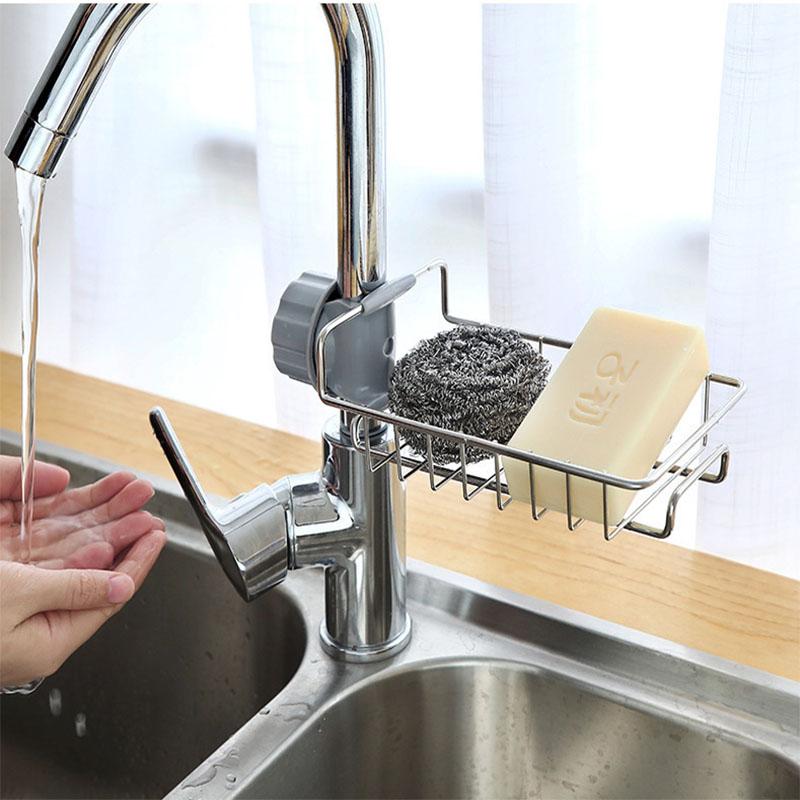 Bathroom Kitchen Stainless Steel Sink Sponge Storage Faucet Holder Soap Drainer Towel Rack Shelf Organizer Accessories