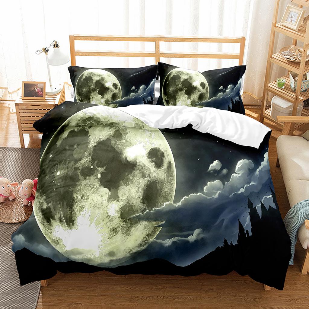 Moon Night Tree Duvet Cover Set Beautiful Landscape Pattern Polyester Comforter Cover with Pillowcase for Men Women Bedding Set
