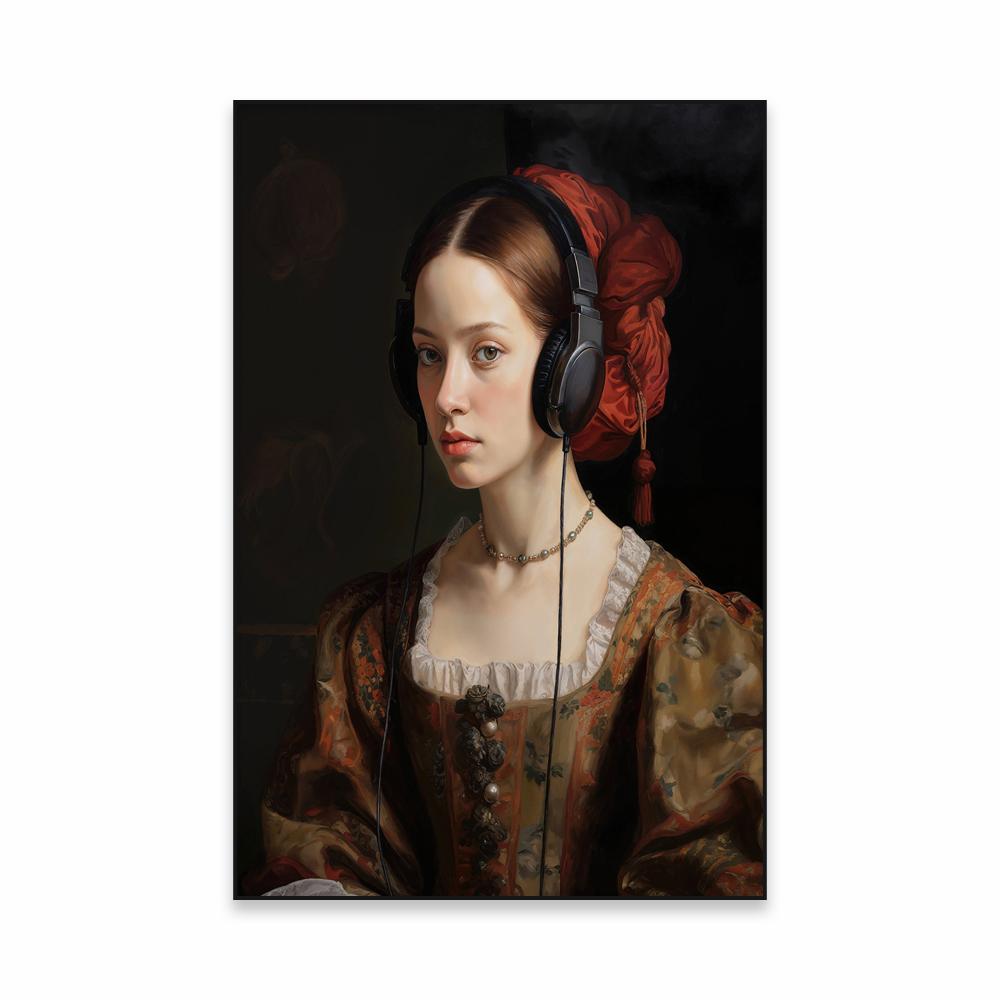 Renaissance Woman Portrait Oil Painting Prints Poster Woman Listening To Music Poster Altered Classic Art Canvas Painting