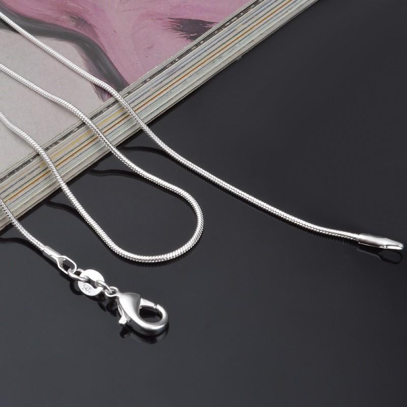 925 Sterling Sølv Halskjede Kvinner, Sølv Mote Smykker Slangekjede 1mm Halskjede 16 18 20 22 24"