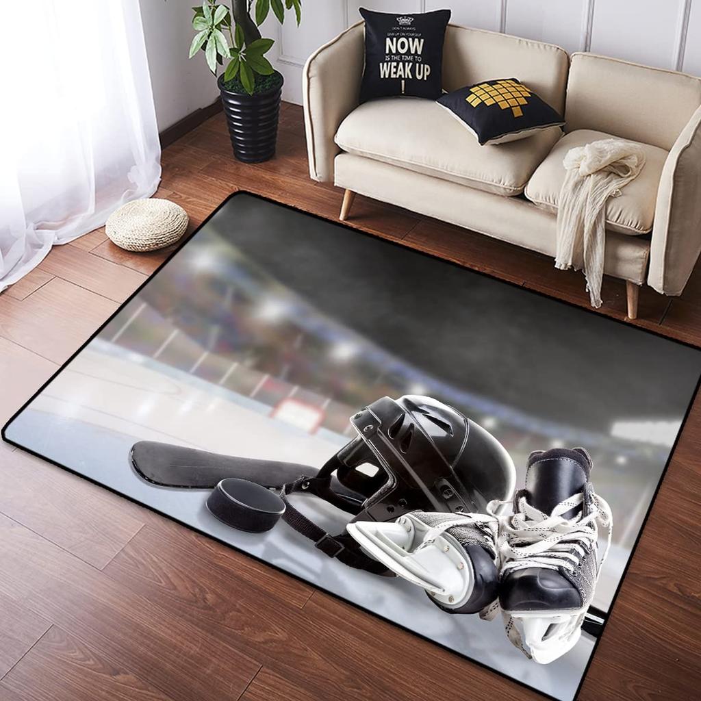 Eishockey Bereichsteppich Zuhause Plüsch Rutschfest Eishockey Sport Teppich für Wohnzimmer Schlafzimmer Spielzimmer Dekor Eishockeyspieler Fußmatte