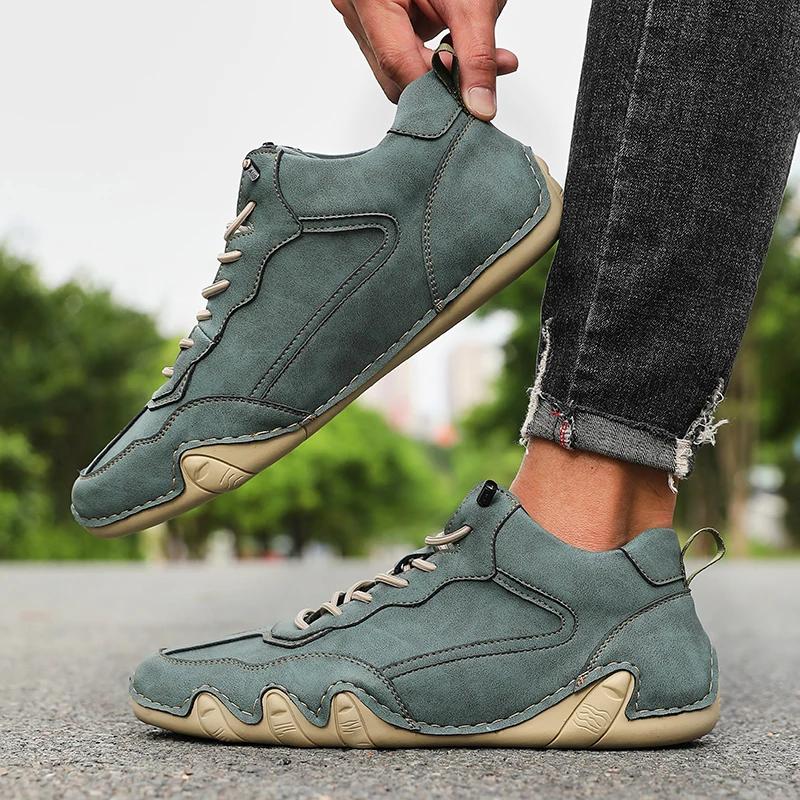 Handmade Leather Men Shoe Casual Comfortable Breathable British Business Loafers Outdoor Driving Motorcycle Boots  New Trend