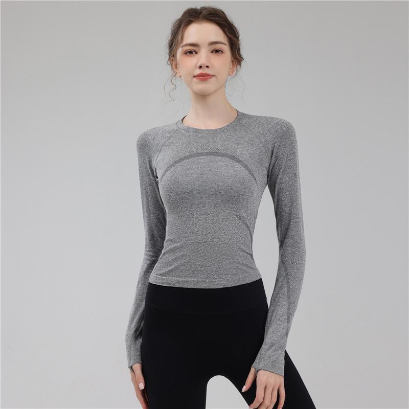 

Женский быстросохнущий топ с длинным рукавом для йоги и бега - Осенне-зимняя футболка для фитнеса с круглым вырезом M хизер серый