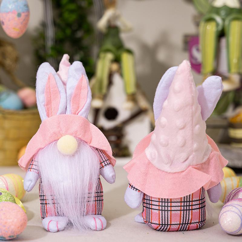 Pink Checkered Playful Easter Bunny Figurine Lovely Accent For Easter Celebrations And Decor