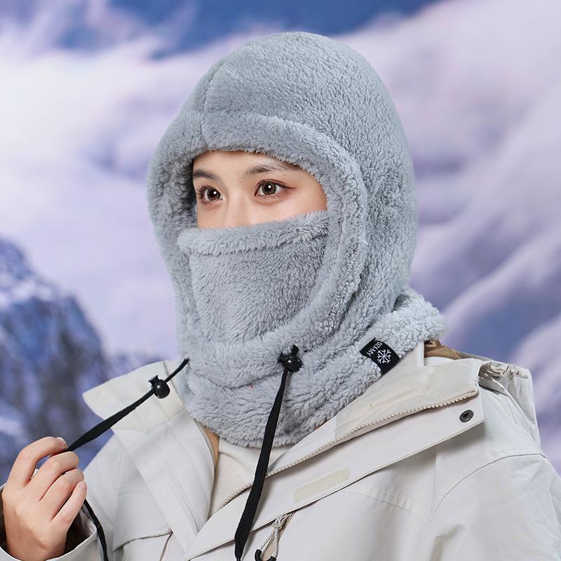 Warm Hood Hat, Scarf Integrated Hat, Women's Winter Velvet Thick Ski Riding Electric Vehicle Mask, Windproof Cover Hat