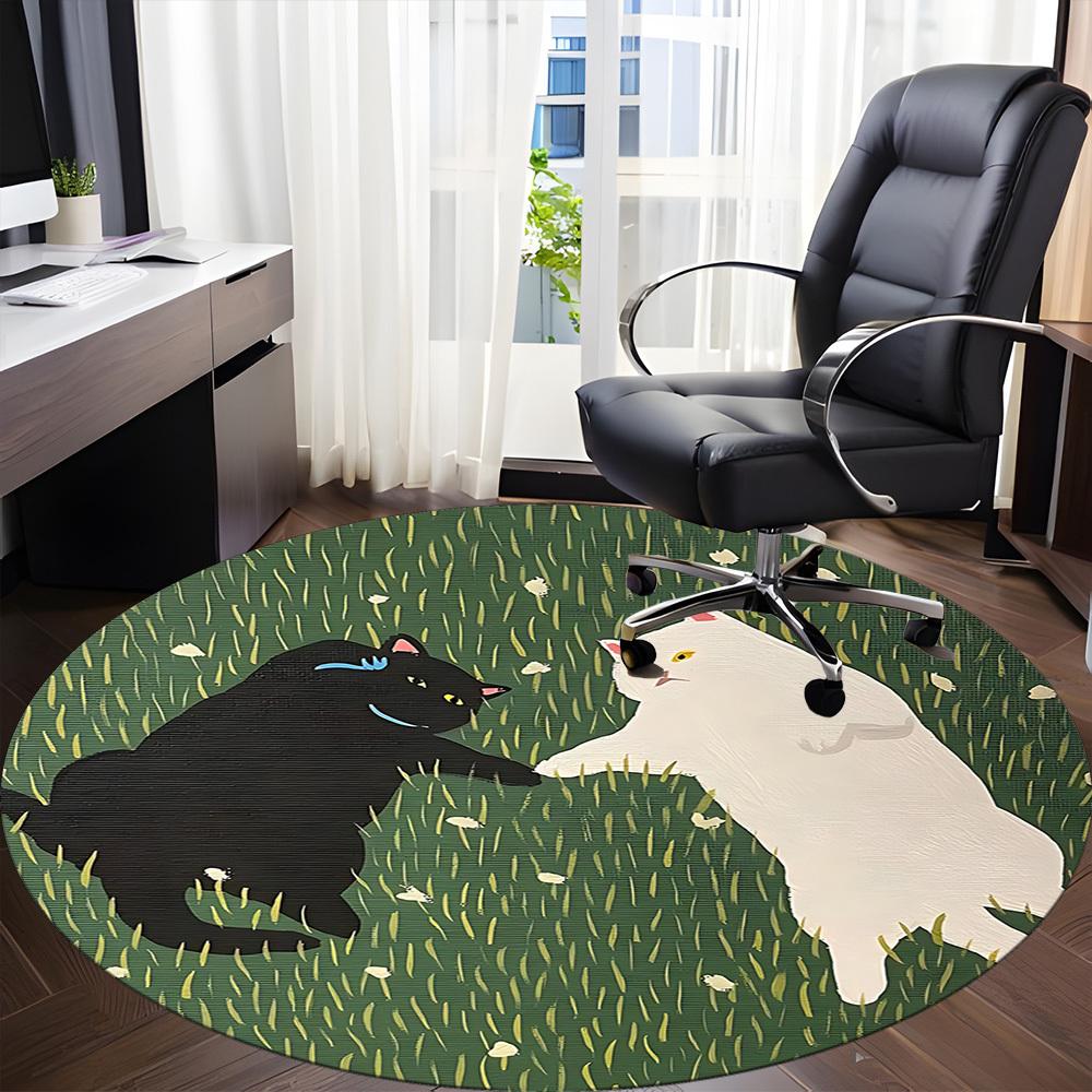 1pc Cats Friendship Office Round Area Rug, Under Office Chairs Bedroom Living Room Home Decor, Room Deco, Available In Various Sizes
