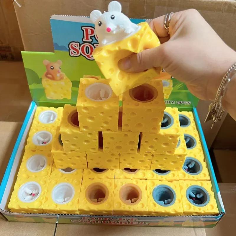 Squeeze Mouse Squishy Toy Cheese Stress Ball Squishy Rat Cheese Fidgets Squishy Mice Toy Stress Novelty Toy For People Best Gif