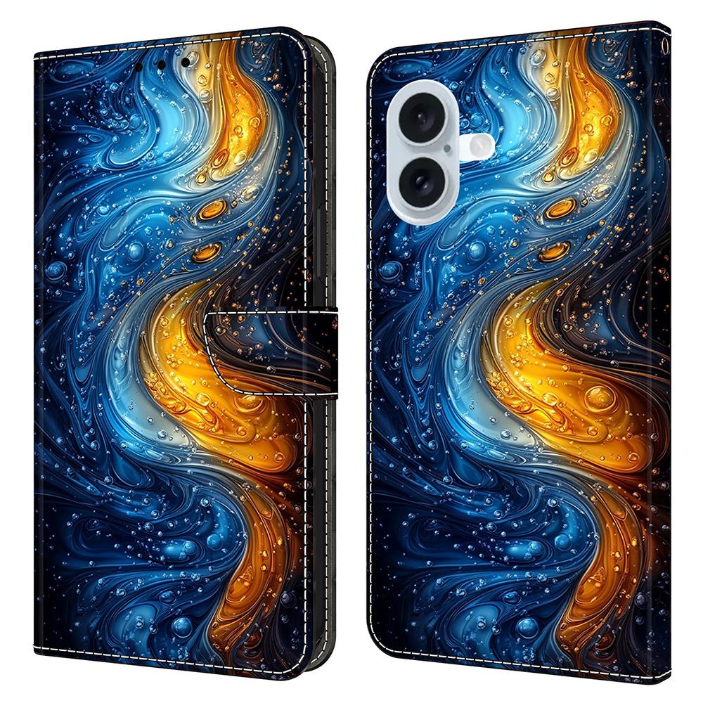 For iPhone 16 Leather Case Pattern Printing Wallet Stand Flip Phone Cover
