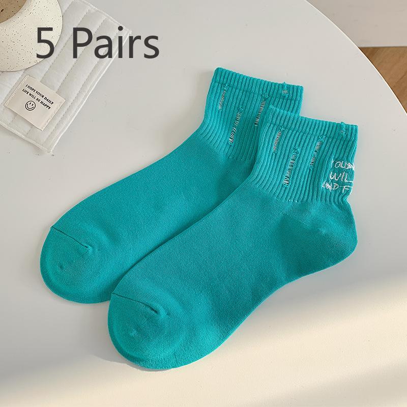 

5 пар женских летних тонких носков с вышитыми буквами One size зелёный