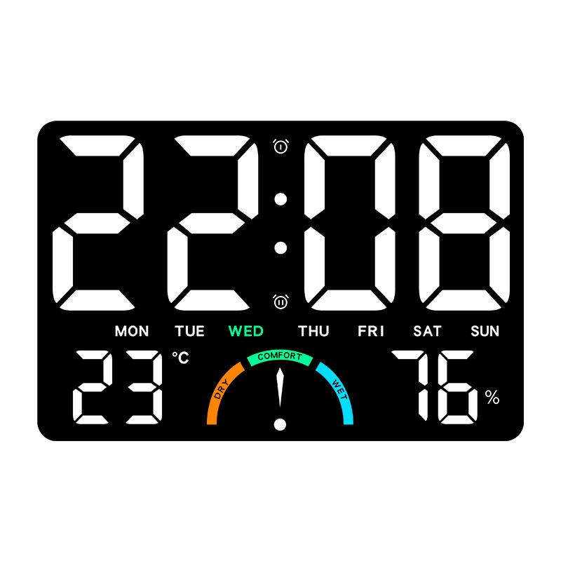 Large Digital Wall Clock TEMP Humidity Week Comfort Level 2 Alarm Snooze Table Clock 12/24H Count-up Countdown LED Clock