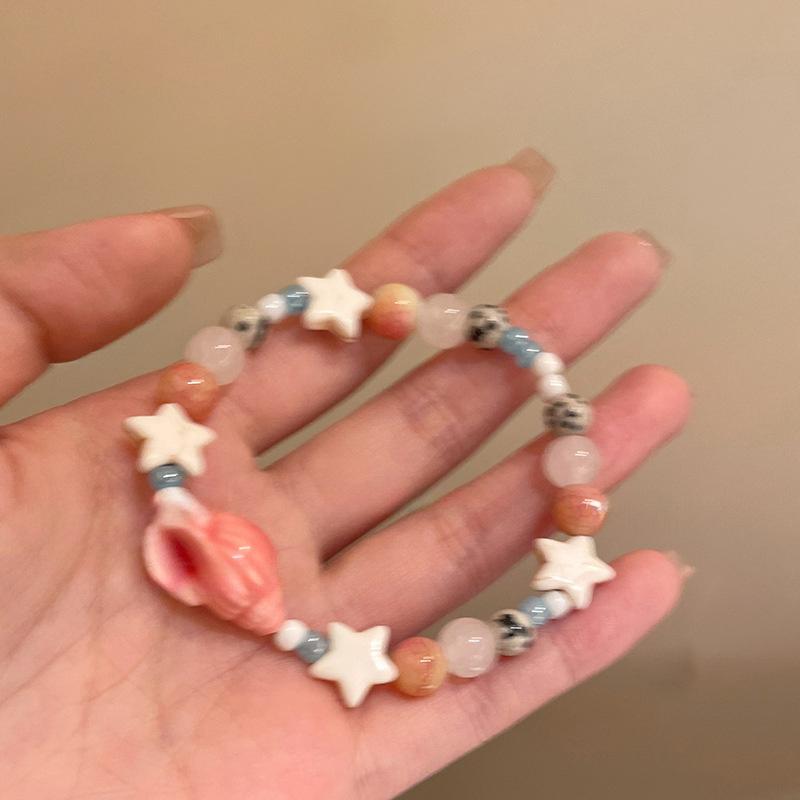 Summer Ocean Style Blue Shell Beaded Bracelet for Women Starfish Charm Stretch Bangle Holiday Beach Jewelry Aesthetics