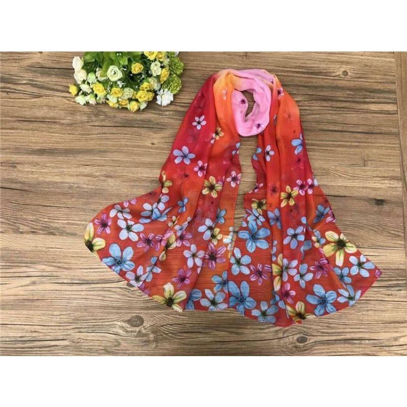 Spring and Summer Women's Chiffon Printed Scarf Sun Protection Thin Silk Scarf Shawl Beach Butterfly Scarf