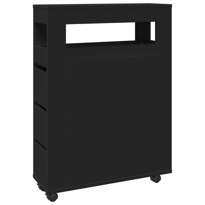 VidaXL Meuble étroit de salle de bain à roulettes noir, rangement de salle de bain étroit, rangement étroit pour salle de 855269