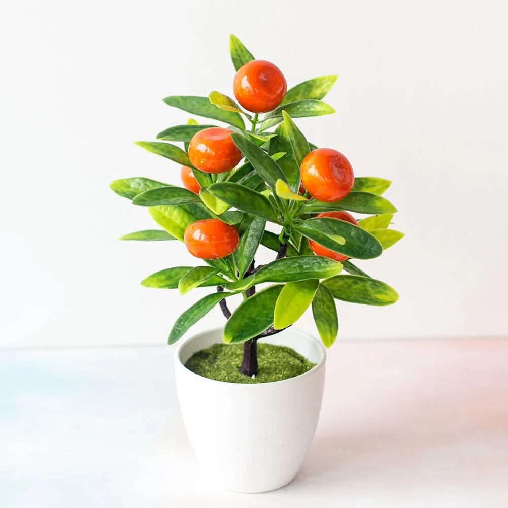 1PCS Artificial Bonsai Fake Plant Flower Potted Simulated Plastic Fruit Potted Plants Livingroom/Bedroom Home Garden Decorative