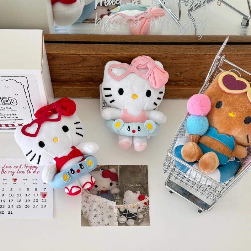 Sanrio Hawaii Swimming Ring Hello Kitty Plush Toys Pendant Backpack Keychain Cute Plushies Doll Decoration Holiday Gifts