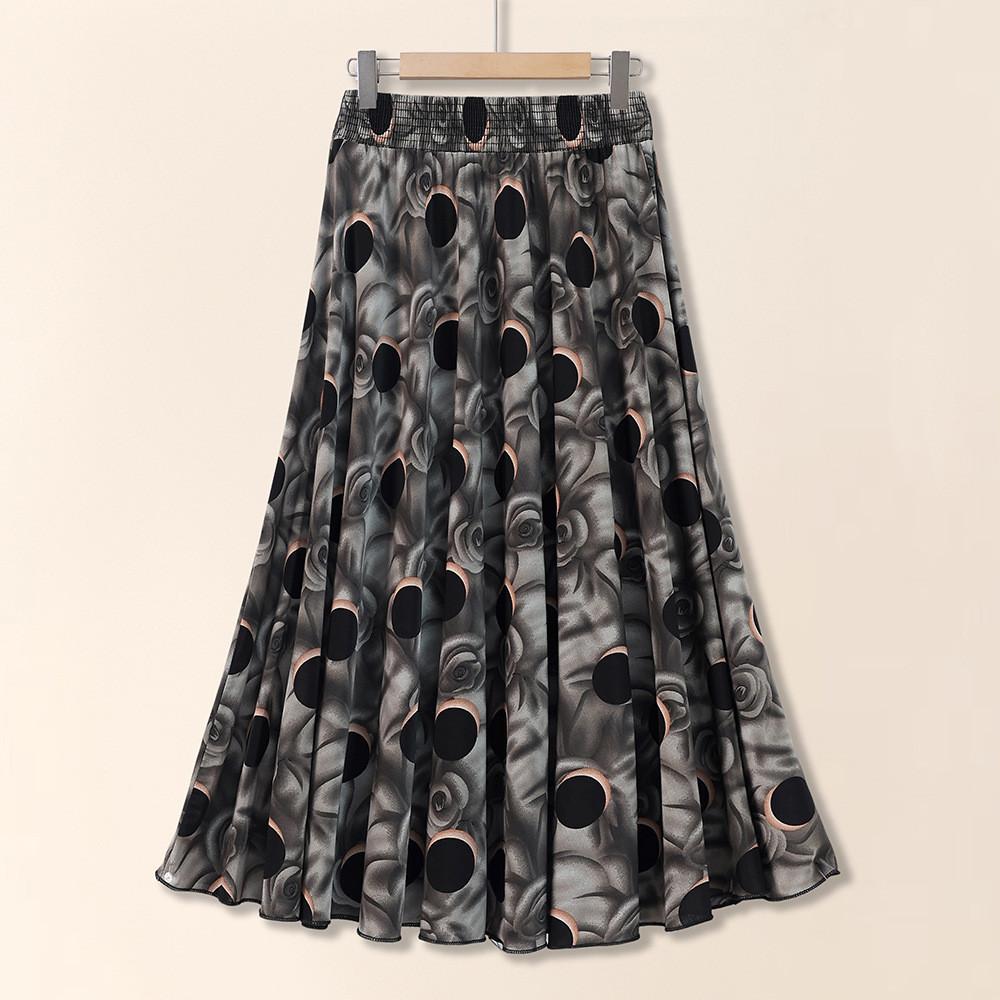 Ice Silk Floral Midi Skirt With Breathable Fabric For Middleaged Women Casual Wear