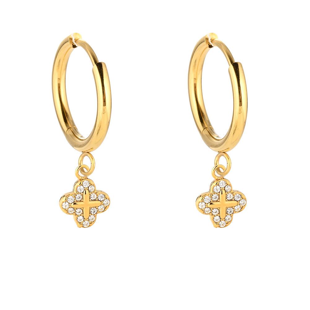 Stainless Steel Lucky Clover Earrings Niche Premium Cross Dragonfly Zircon Pendant Earrings