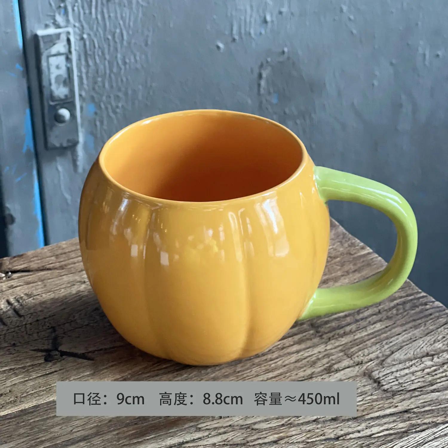 

Керамическая чашка на Хэллоуин, оранжевая тыква, свежие художественные домашние кружки для молока, большая емкость для завтрака, пара кофейных чашек для офиса, вода 301-400ml