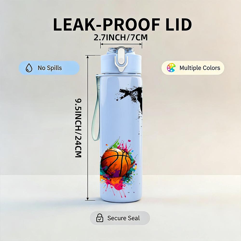 1PC Basketball Skydive Splash Silhouette 750ml Color Plastic Water Bottle Leakproof Flip Straw Lid For Sports Office Home Use