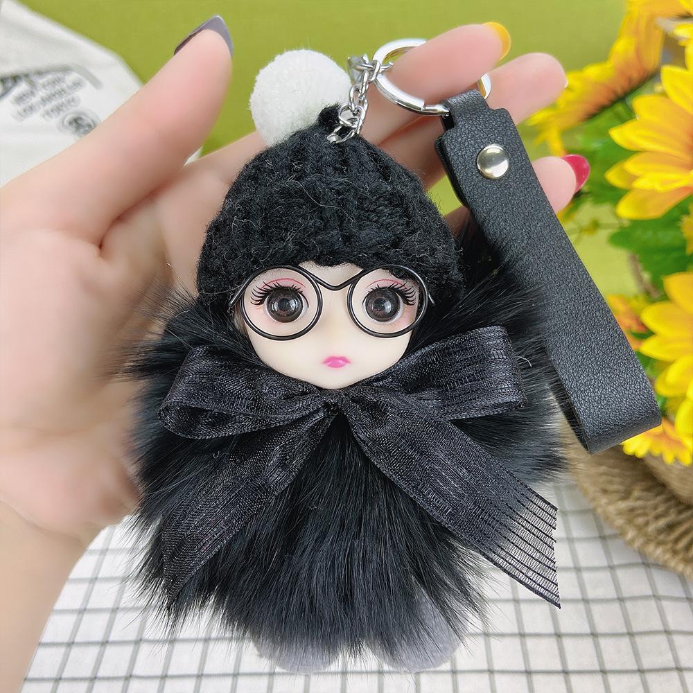 Pompom Sleeping Doll Keychain Cute Fluffy Plush Doll Keychains Women Girl Bags Keyrings Cars Key Ring Gift Charming Decoration