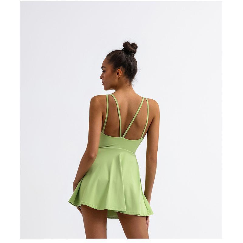 

Экспортное трансграничное платье для йоги женское с нагрудными вкладышами, леггинсы, эластичное, быстросохнущее, с красивой спинкой, для упражнений, фитнеса, тенниса, юбка Light green L