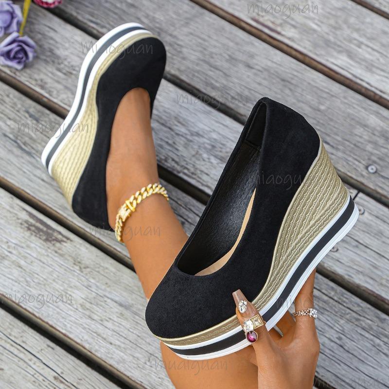 Chunky Sole Suede High Heel Pumps Wedges Platform Shoes 2026 Autumn New Plus Size 35-42 Loafers for Women Casual Footwear