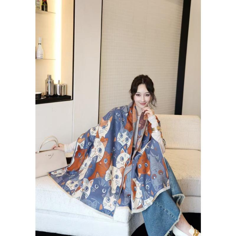 Women S Double Sided Faux Cashmere Warm Shawl Fashion Versatile Cape Scarf