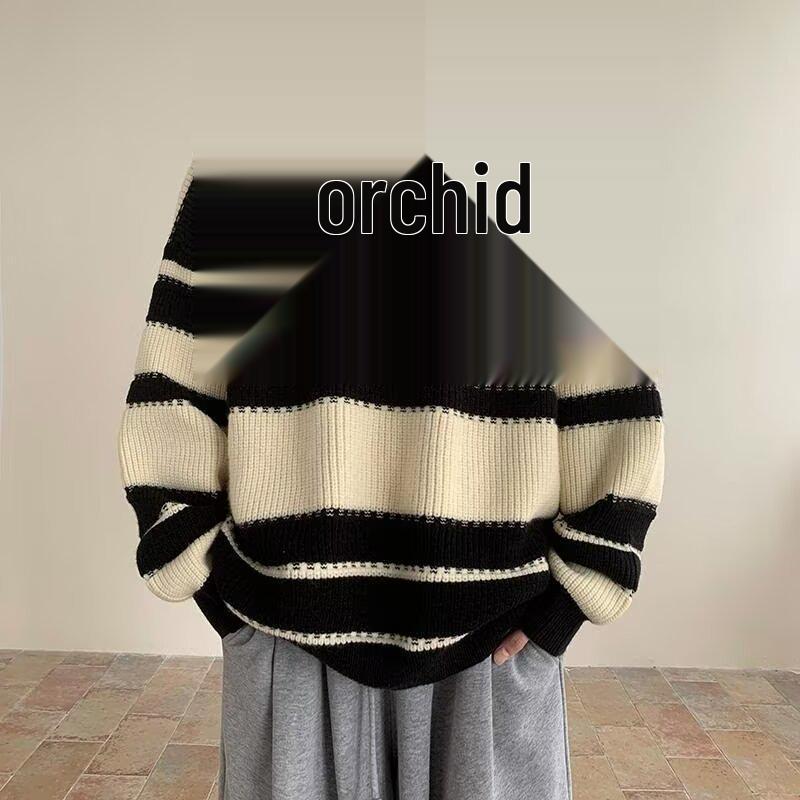 Men's Retro Rainbow Stripe Knit Sweater - Winter 2025 Casual Round Neck Style