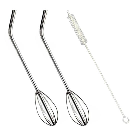 2-in-1 Stainless Steel Straw And Blender Flexible Reusable Whisk Straw for DIY Creative Shapes Kitchen Essential for Coffee Shops Restaurants