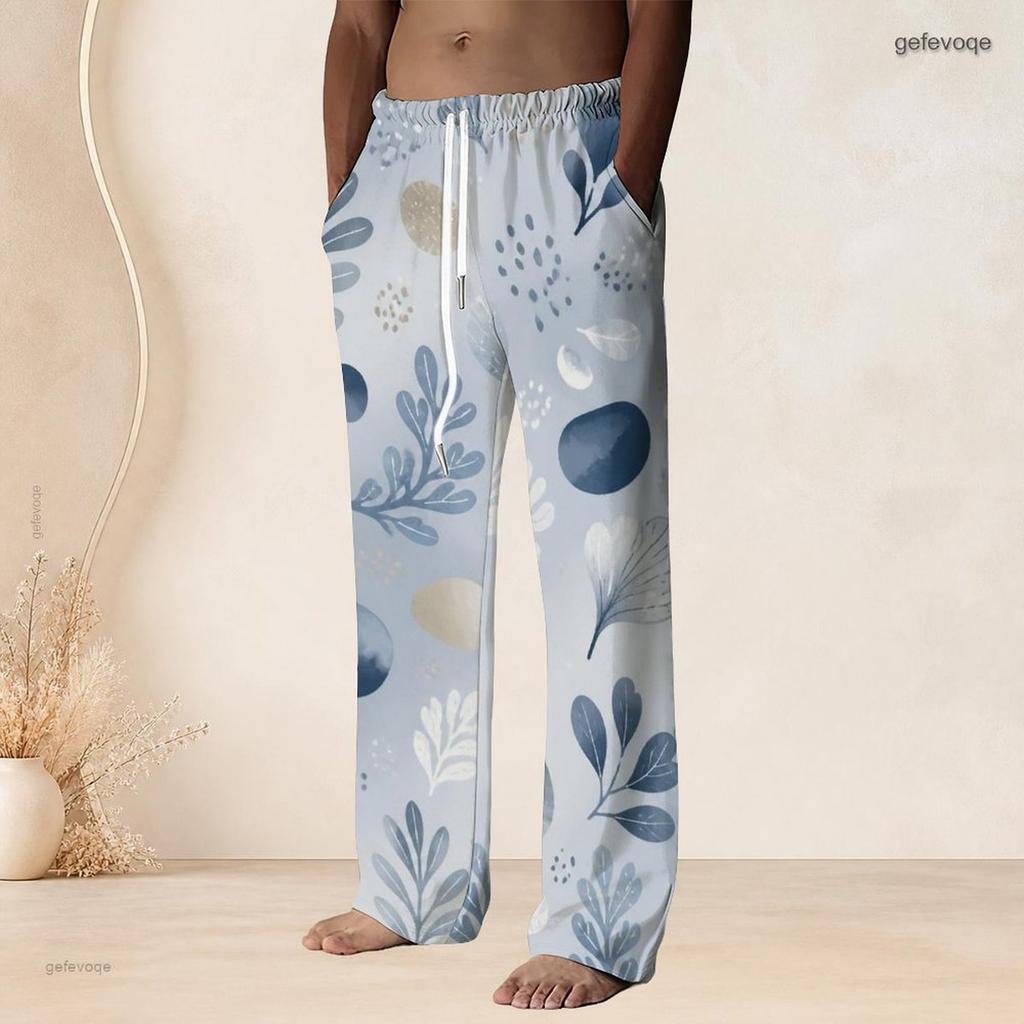 Men S Plus Size Printed Drawstring Waist Straight Leg Full Length Beach Pants With Pockets
