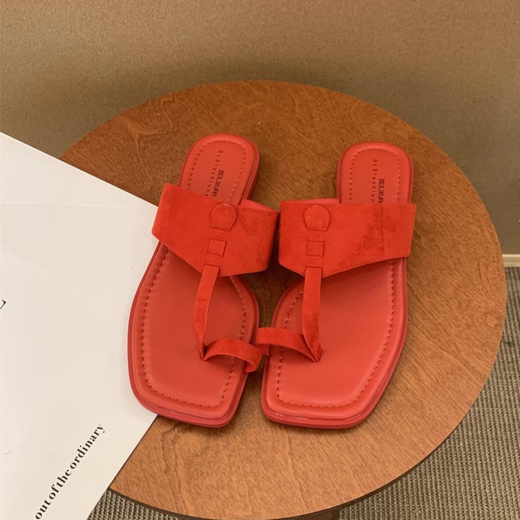 Toe slippers female summer wear new French gentle fairy wind toe sandals seaside vacation flat beach shoes