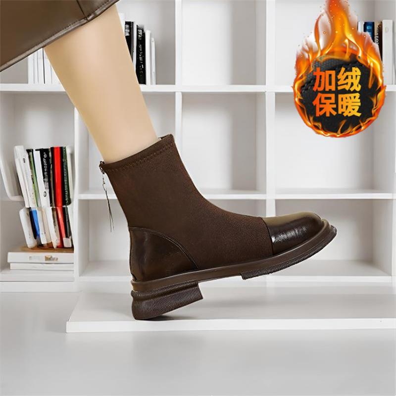 

Мартинсы на низком каблуке женские универсальные короткие ботинки осень и зима новые ретро маленькие ботильоны на толстом каблуке эластичные ботинки 40