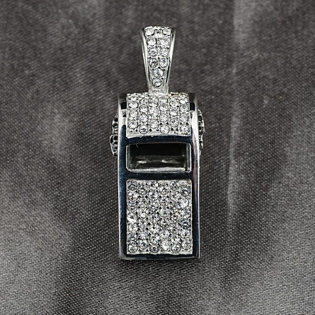 Whistle Necklaces With Crystals Rhinestones Glittering Metal Chain Loud Sound for Referee Teacher Jewelry Gifts