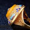 Ancient Gold Craftsmanship Palace Style Natural Yellow Chalcedony Lotus Enamel Porcelain Rings For Women Luxury Dinner Jewelry