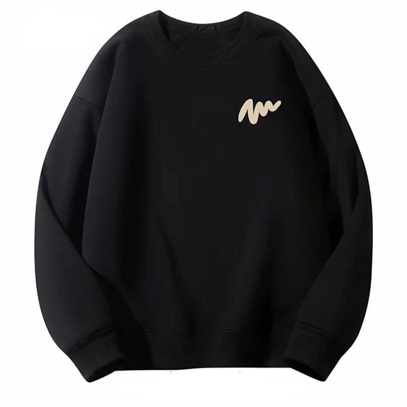 Brand Simple Round-Neck Sweatshirt for Men and Women, Spring and Autumn Style, Fleece-Lined, Loose and Versatile, Men's Top, Trendy Men's Clothing