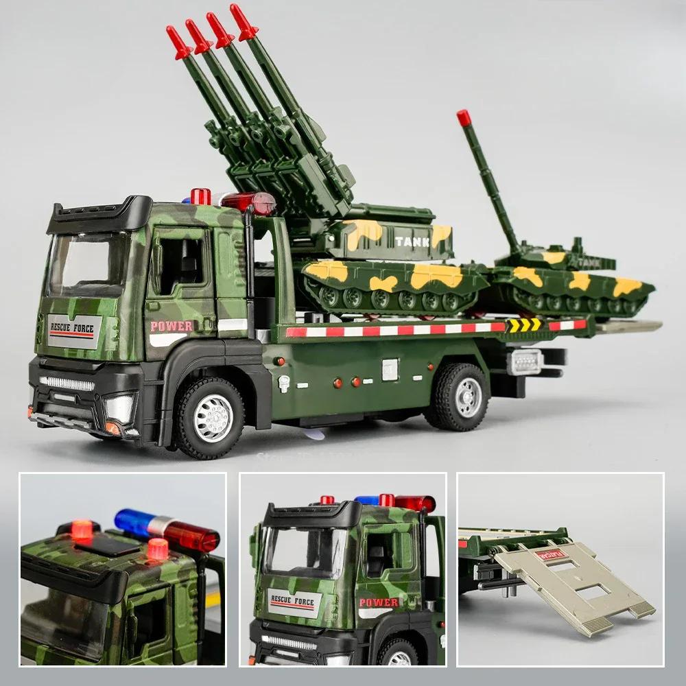 1:32 Type ZTZ-99 Tank Transport Model Toy Car Alloy Diecast Vehicles Metal Body Sound Light Rubber Tire Toys for Children